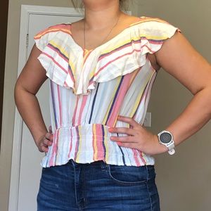White pink striped cropped shirt